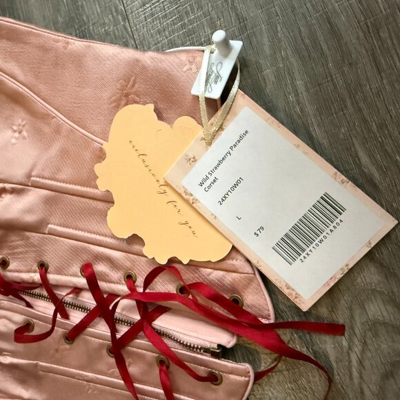 NWT Lace Made Wild Strawberry Paradise Corset Pink Red Embroidered Size Large - Picture 5 of 6